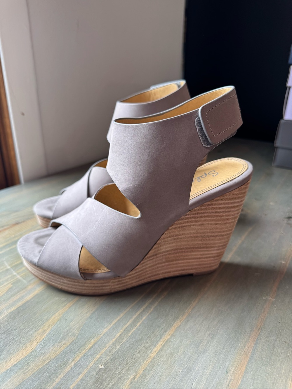 Splendid Gray Wedge Sandals with Ankle Strap